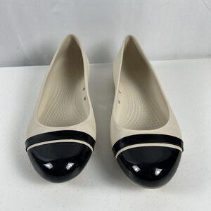 Women’s CROCS CAP TOE Flats - Shoe Size 8 White & Black dress crocs comfort